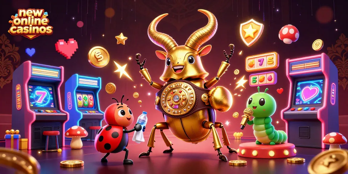 Watch the dynamic showdown of a golden stag beetle in boxing gear amid new online casinos elements.