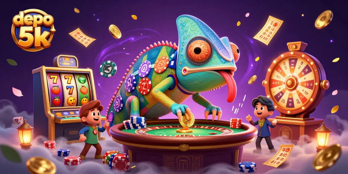 Experience winning slots with depo 5k, featuring vibrant games and engaging casino elements in a dynamic scene.
