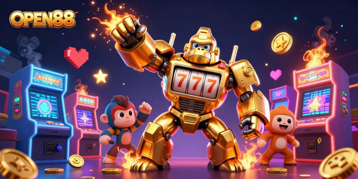 Experience thrilling wins at OPEN88 with an explosive casino adventure featuring golden gorilla mech.