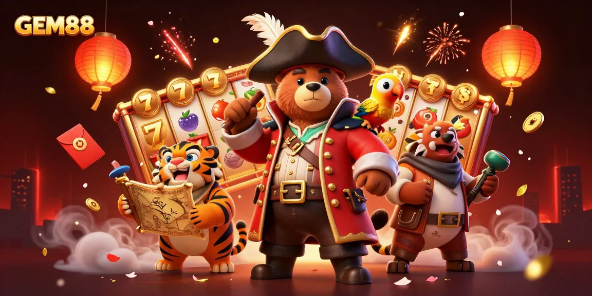 Experience the excitement of GEM88 with vibrant slot reels, celebrating an engaging online casino atmosphere.