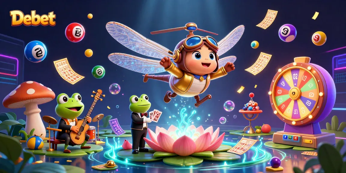 Experience the thrill of Debet with a dynamic casino scene featuring a dragonfly pilot and a frog dealer.