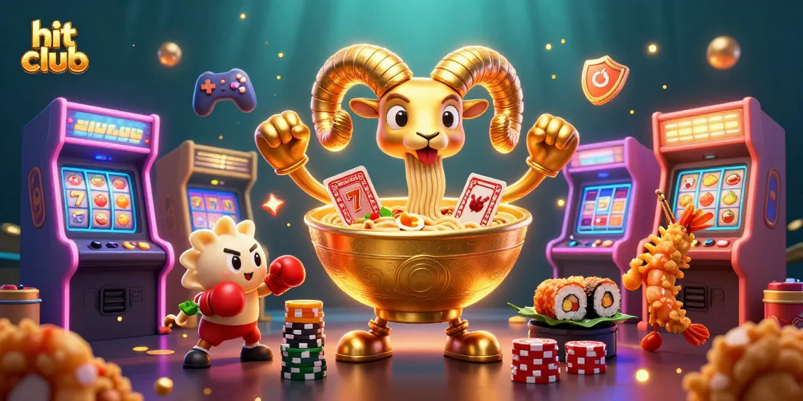 Experience the hit club as the golden ramen bowl deals cards amid vibrant casino elements.