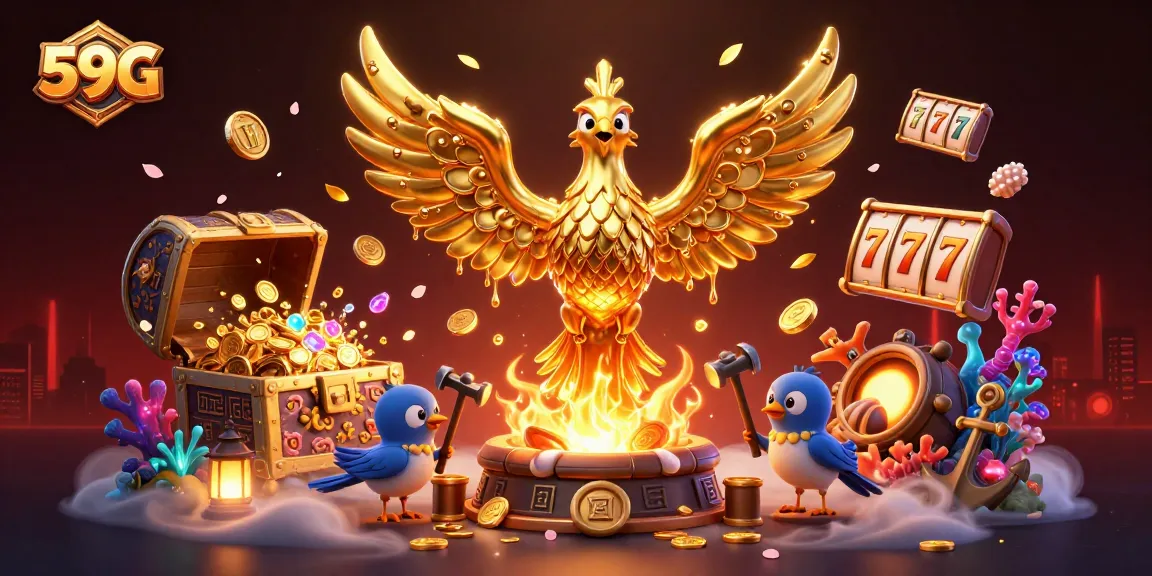 Experience thrilling gameplay with 59G as a golden phoenix rises over jackpots and treasures.