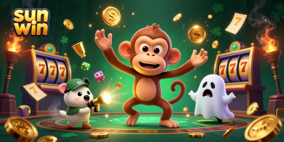 Engage in the excitement of sun win as a mischievous monkey juggles golden casino rewards in a dynamic setting.