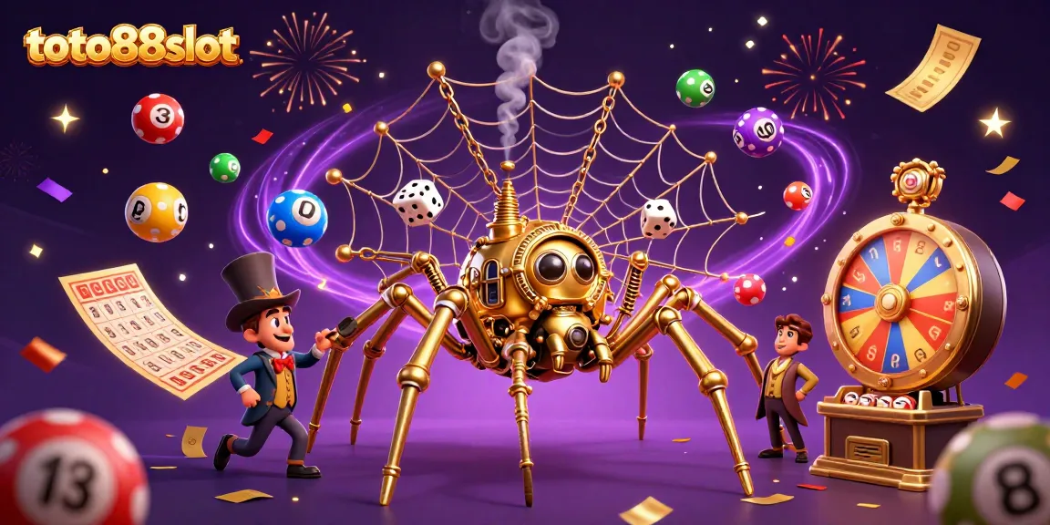 Engage with exciting gameplay at toto88slot featuring a steampunk spider capturing dice amidst dynamic casino elements.