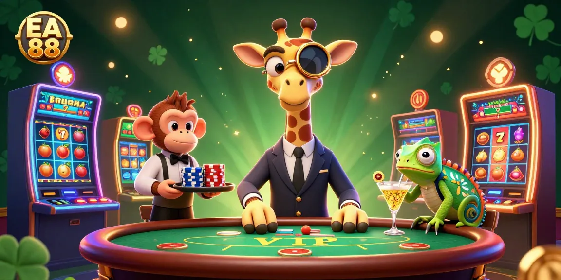 Engage in thrilling gameplay with EA 88’s vibrant casino scene featuring 3D characters and dynamic slot machines.