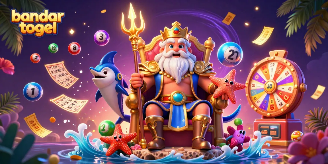 Engage with bandar togel's vibrant lottery scene featuring Neptune, games, and festive elements.