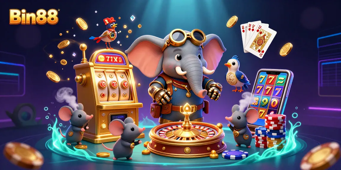 Play exciting games at Bin88 with a vibrant steampunk casino illustration showcasing dynamic elements.