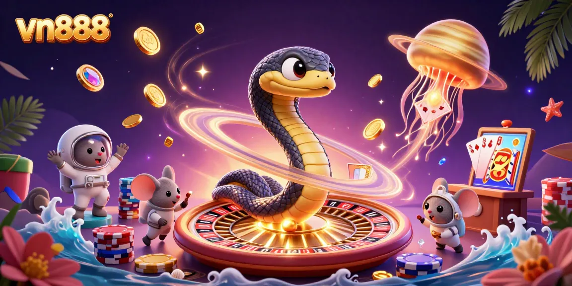 Experience thrilling betting action at vn888 with a 3D cosmic casino scene featuring vibrant characters and dynamic elements.