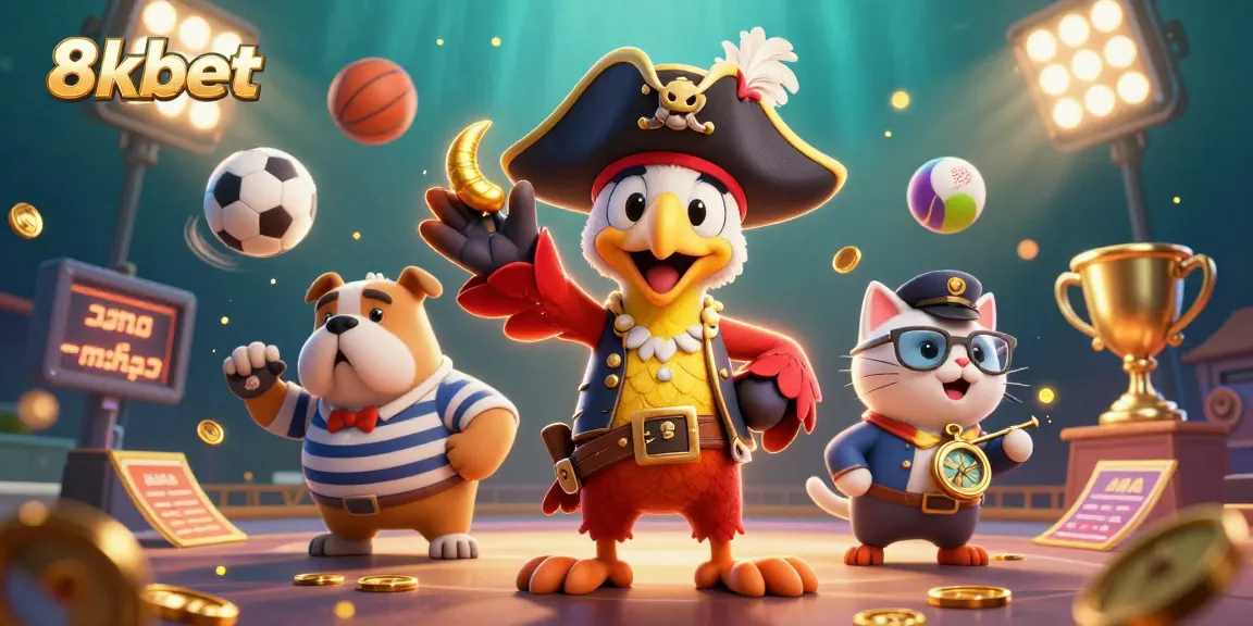 Experience thrilling action at 8xbet with a dynamic pirate-themed casino illustration featuring vibrant characters and game elements.