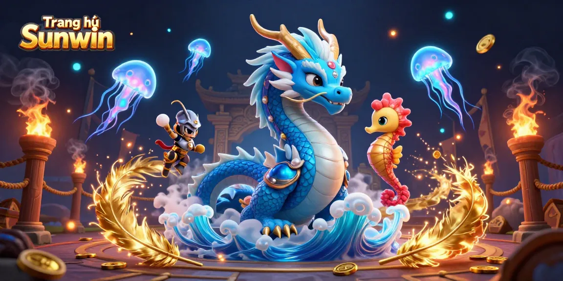 Engage in exciting games at Trang chủ Sunwin, featuring majestic dragon and vibrant underwater knights.