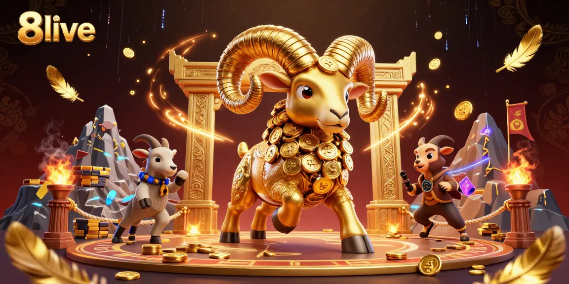 Experience the thrill of 8live where the golden ram charges through a dynamic casino scene.