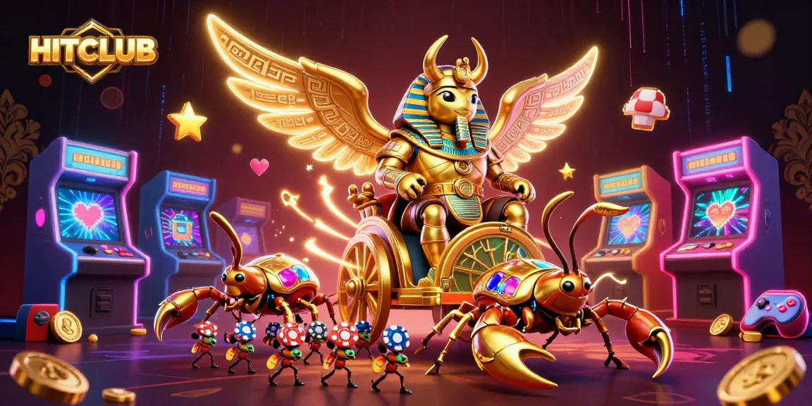Join the excitement at HITCLUB with vibrant casino games amidst golden characters in an electric atmosphere.
