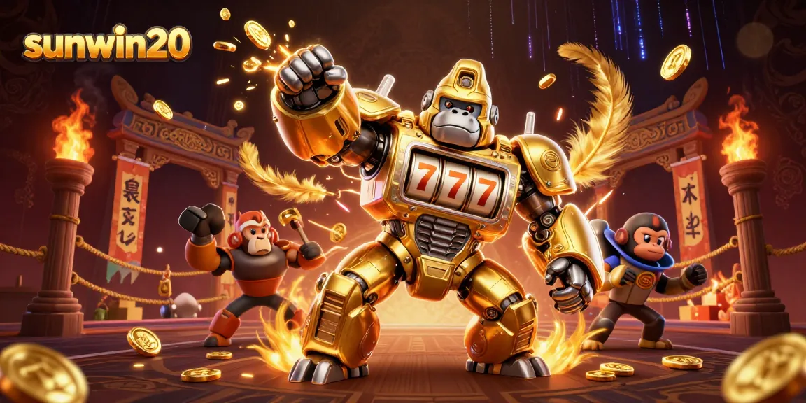 Watch sunwin20's golden gorilla mech dominate the casino's jackpot realm with explosive visuals!