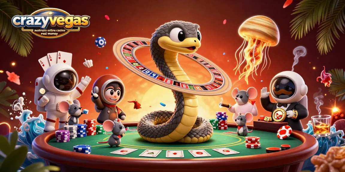 Experience excitement at crazyvegas australia online casino real money; spinning roulette and betting astronaut mice.