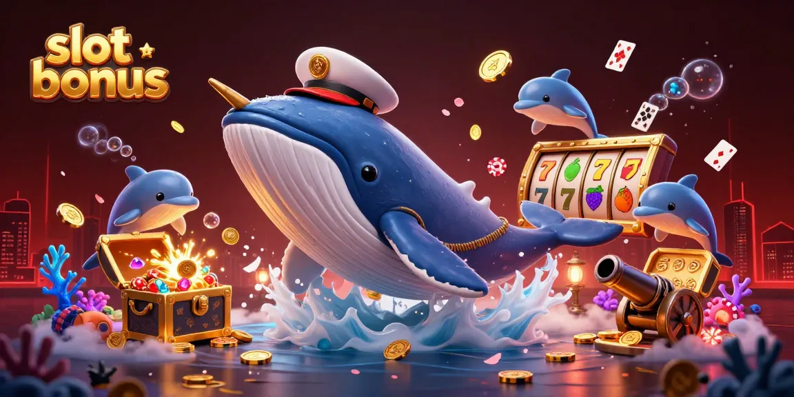 Experience the excitement of slot bonus as a whimsical whale and friends celebrate in a vibrant casino underwater.