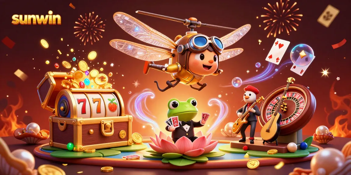Experience thrilling moments at sunwin with vibrant casino activities and whimsical characters.