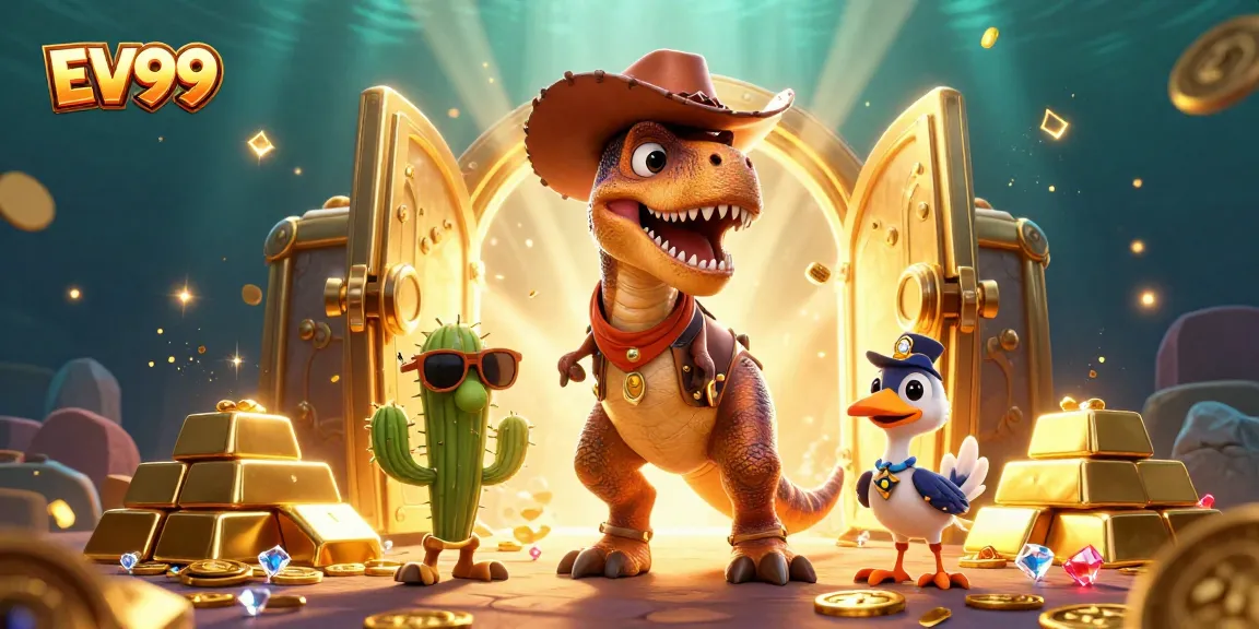 Experience thrilling games at EV99 with cartoon characters, gold treasures, and casino fun.