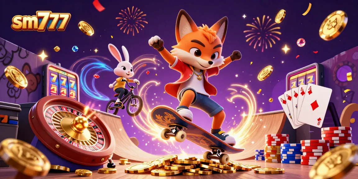 Experience the thrill at sm777 with vibrant casino-themed illustration featuring dynamic characters and gaming elements.