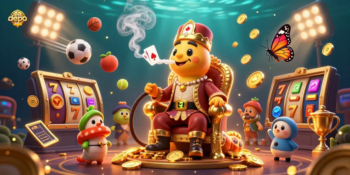 Experience the thrill of situs depo 10k with a vivid 3D illustration showcasing dynamic slot elements and a whimsical caterpillar.