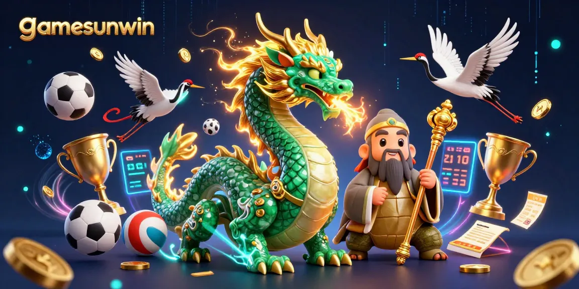 Engage with gamesunwin's immersive experience featuring a jade dragon and gaming elements.